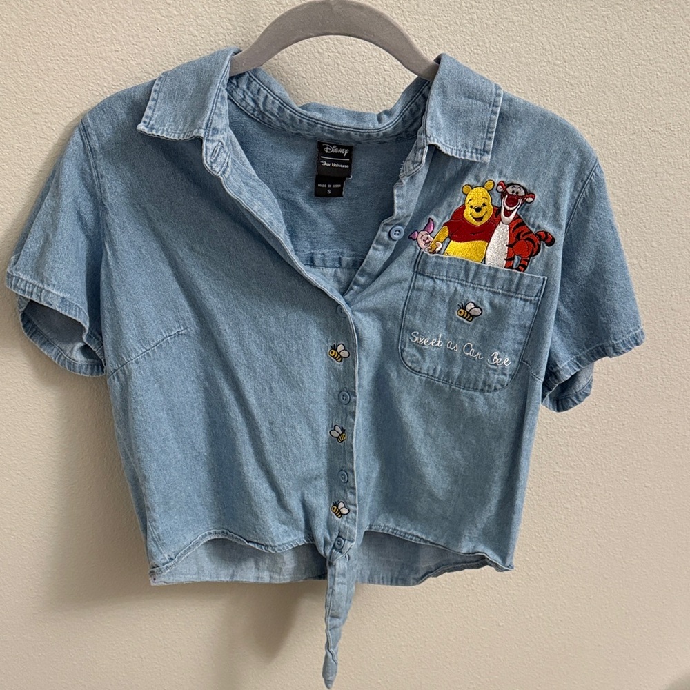 Our Universe Disney Winnie the Pooh Denim Front Tie Knot Button Up Top Small